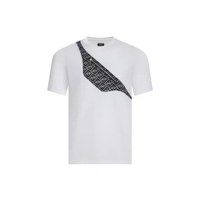 Fendi-patch zipper saddle bag short sleeve white T-Shirt 01