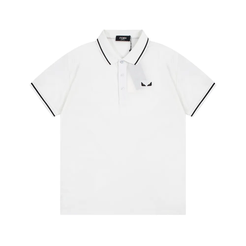 Fendi-Small Eyes LOGO Embroidered Polo Shirt White T-Shirt