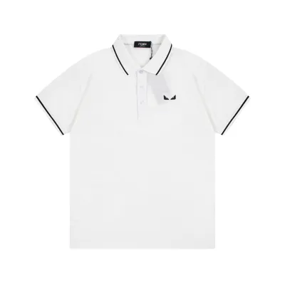 Fendi-Small Eyes LOGO Embroidered Polo Shirt White T-Shirt 01