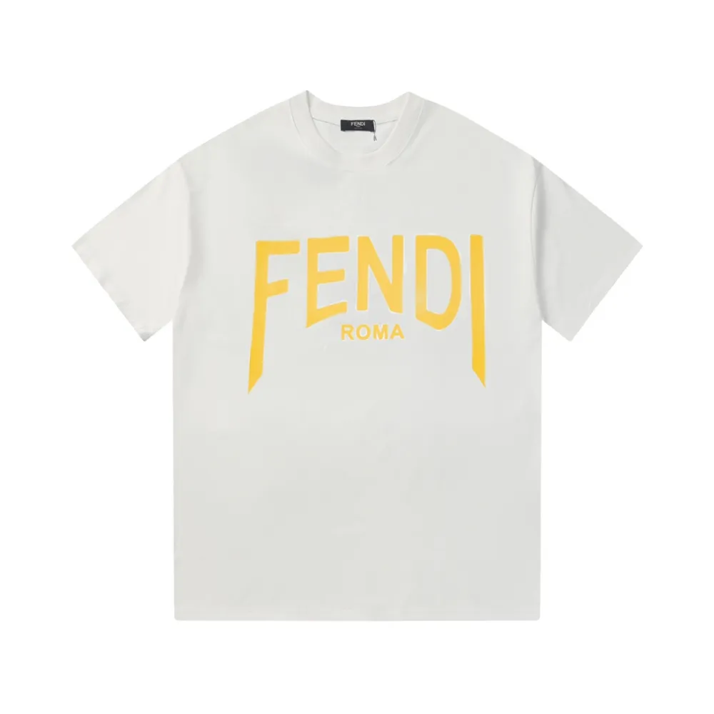 Fendi-yellow letter printed short sleeves white T-Shirt