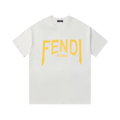 Fendi-yellow letter printed short sleeves white T-Shirt 01