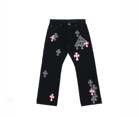 Chrome Hearts Pink and Hair Patches Jeans
