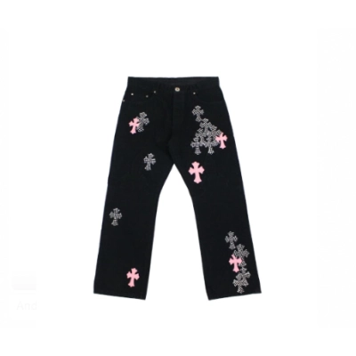 Chrome Hearts Pink and Hair Patches Jeans 01