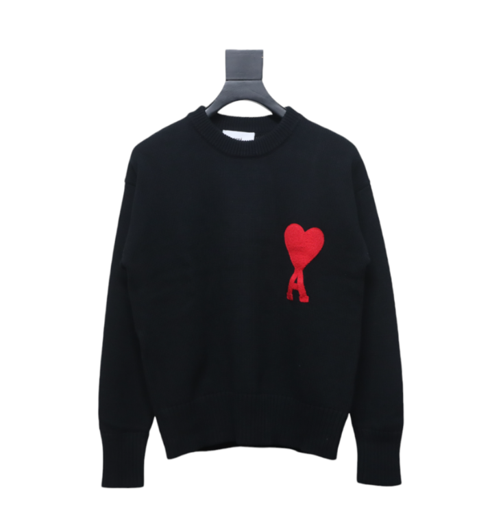 AMI PARIS 21FW heart embroidered crew neck sweater