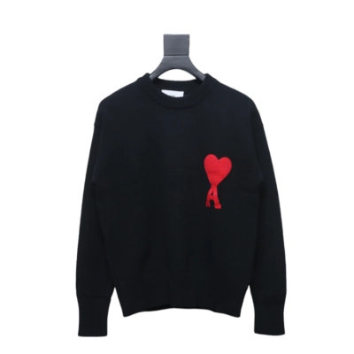 AMI PARIS 21FW heart embroidered crew neck sweater 01