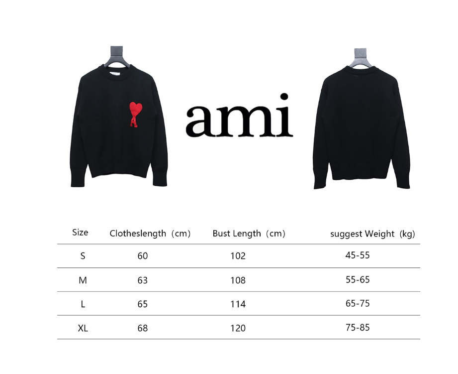 AMI PARIS 21FW heart embroidered crew neck sweater