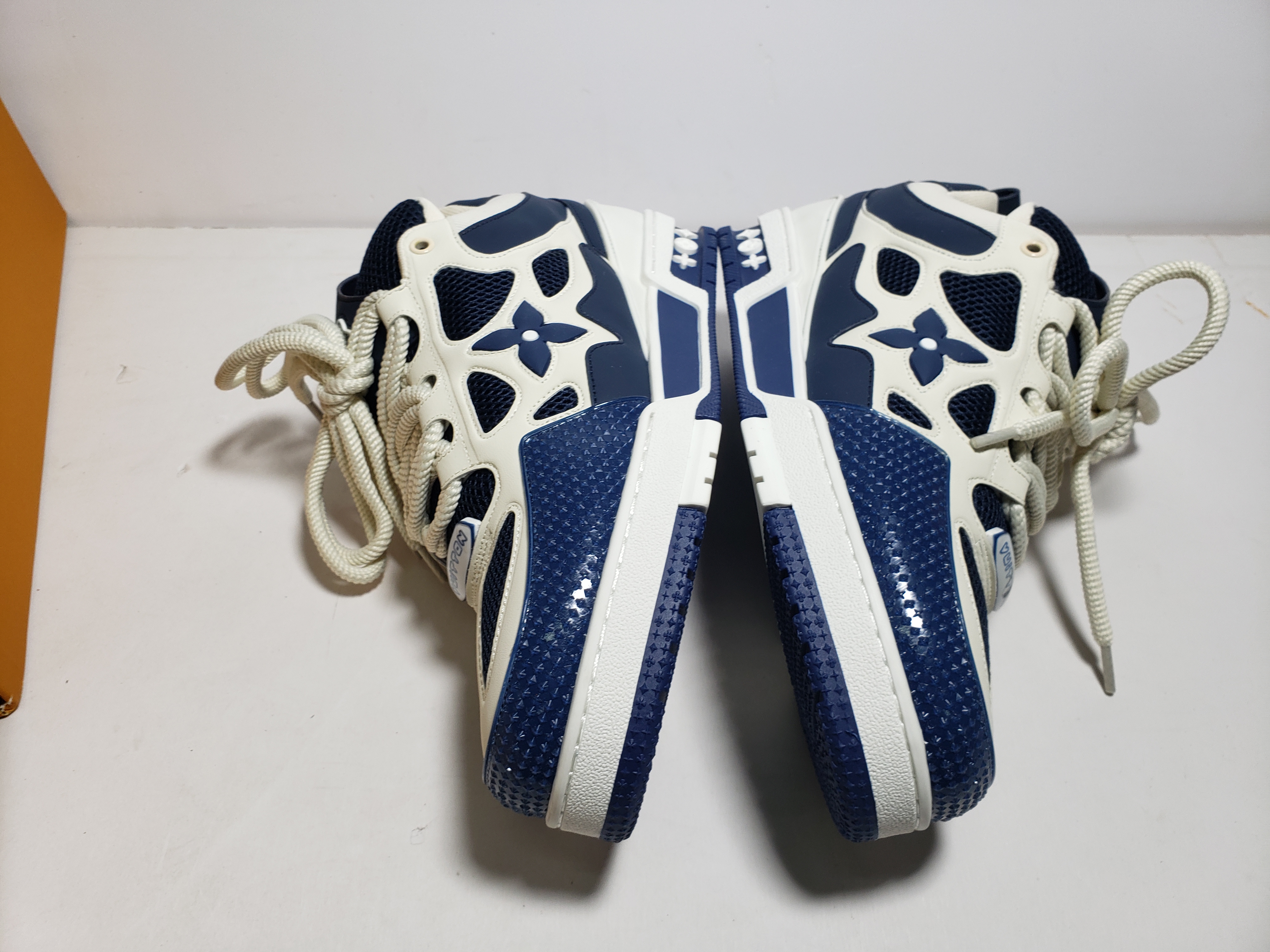 LJR Louis Vuitton Leather lace up Fashionable Board Shoes Blue