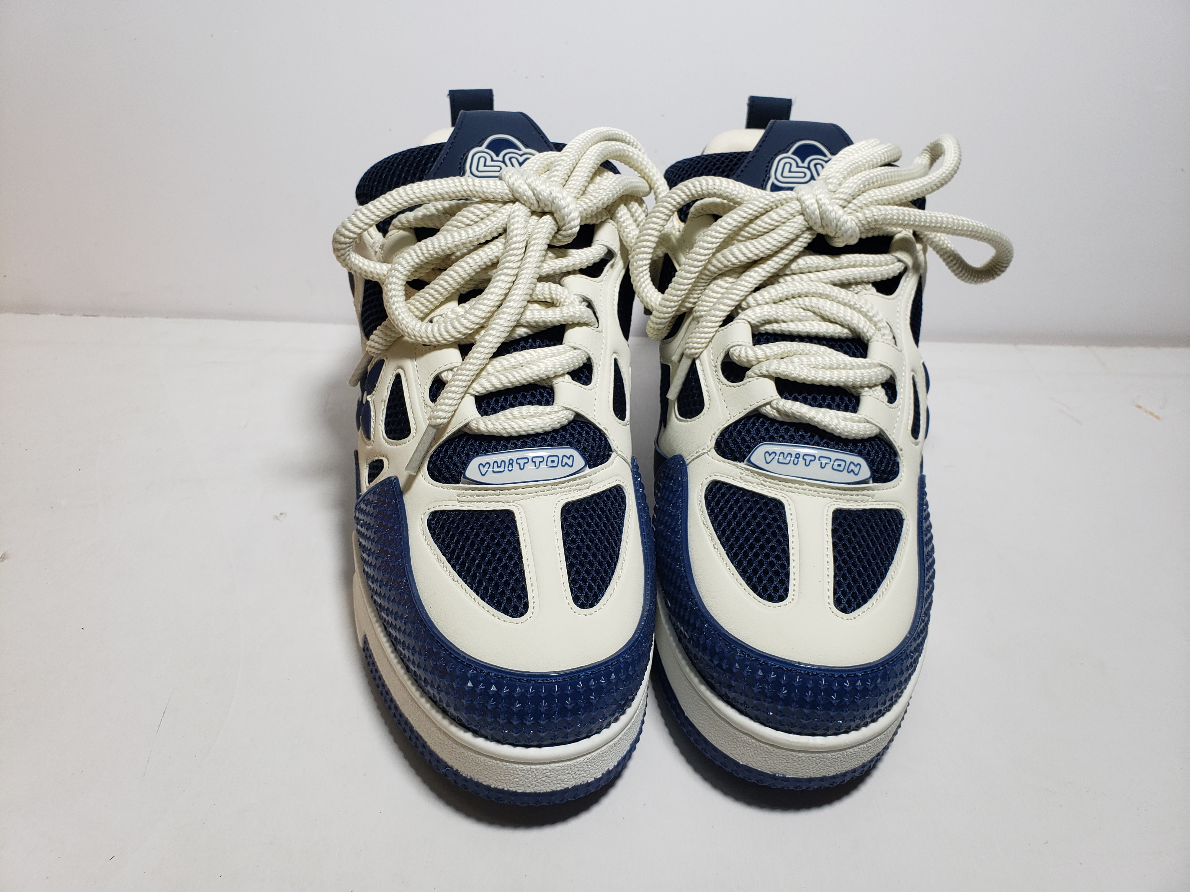 LJR Louis Vuitton Leather lace up Fashionable Board Shoes Blue
