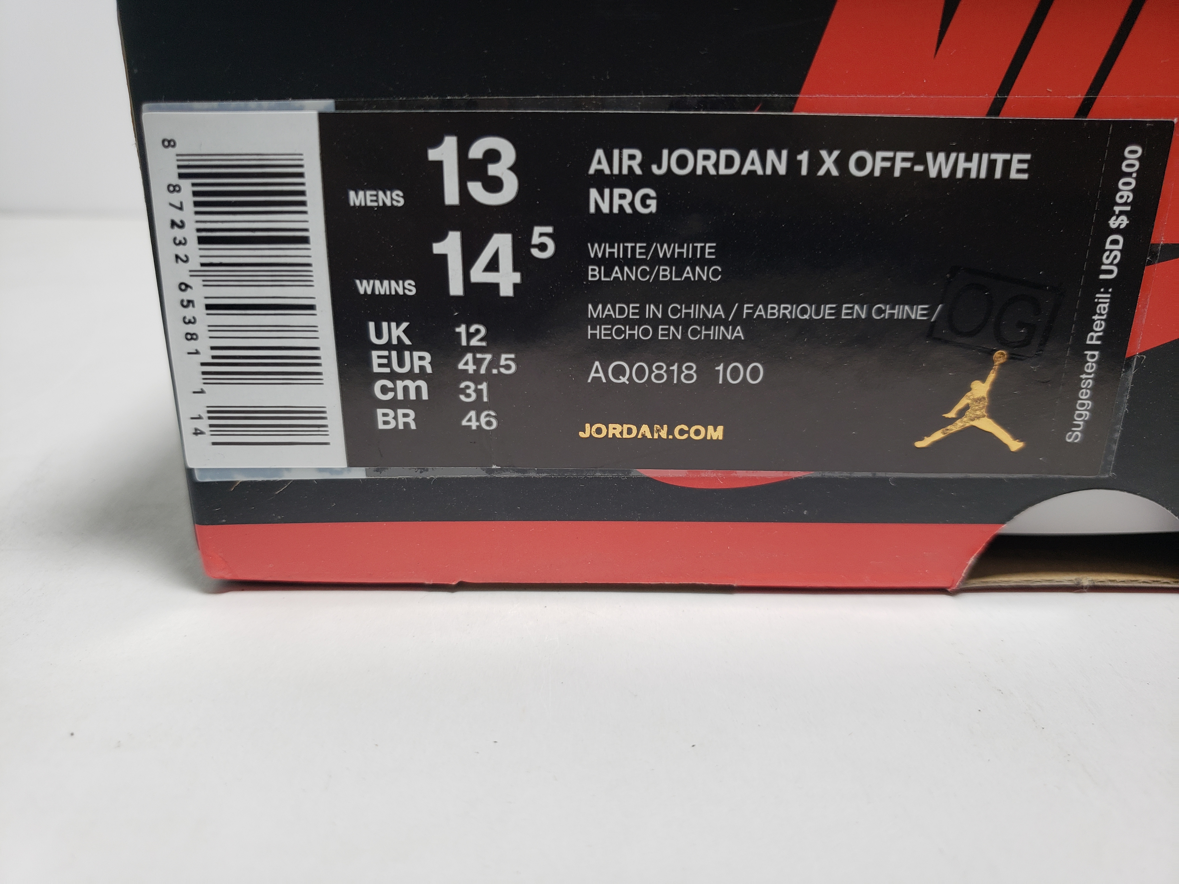 LJR Jordan 1 Retro High Off-White White,AQ0818-100