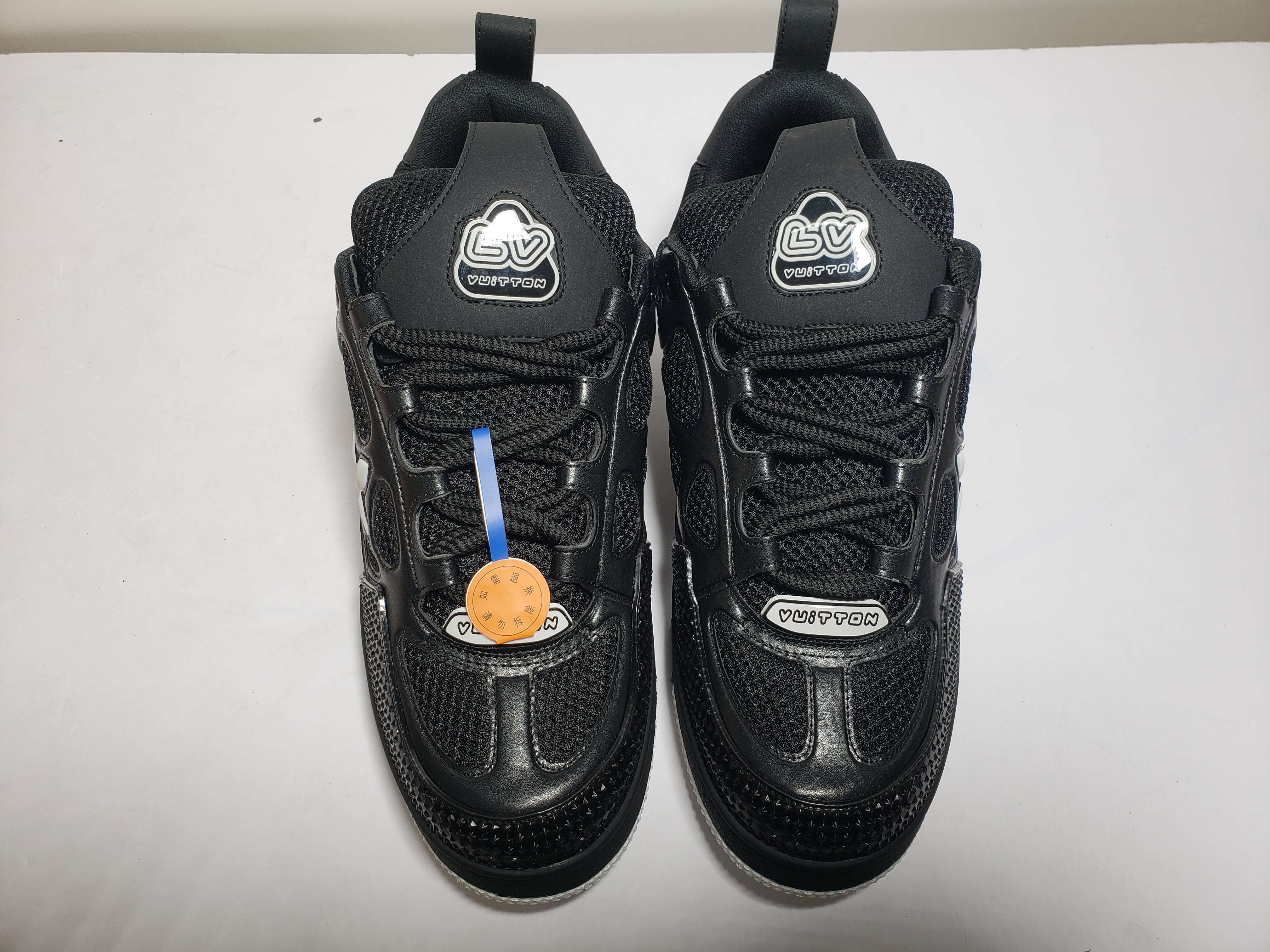 LJR Louis Vuitton Leather lace up Fashionable Board Shoes Black