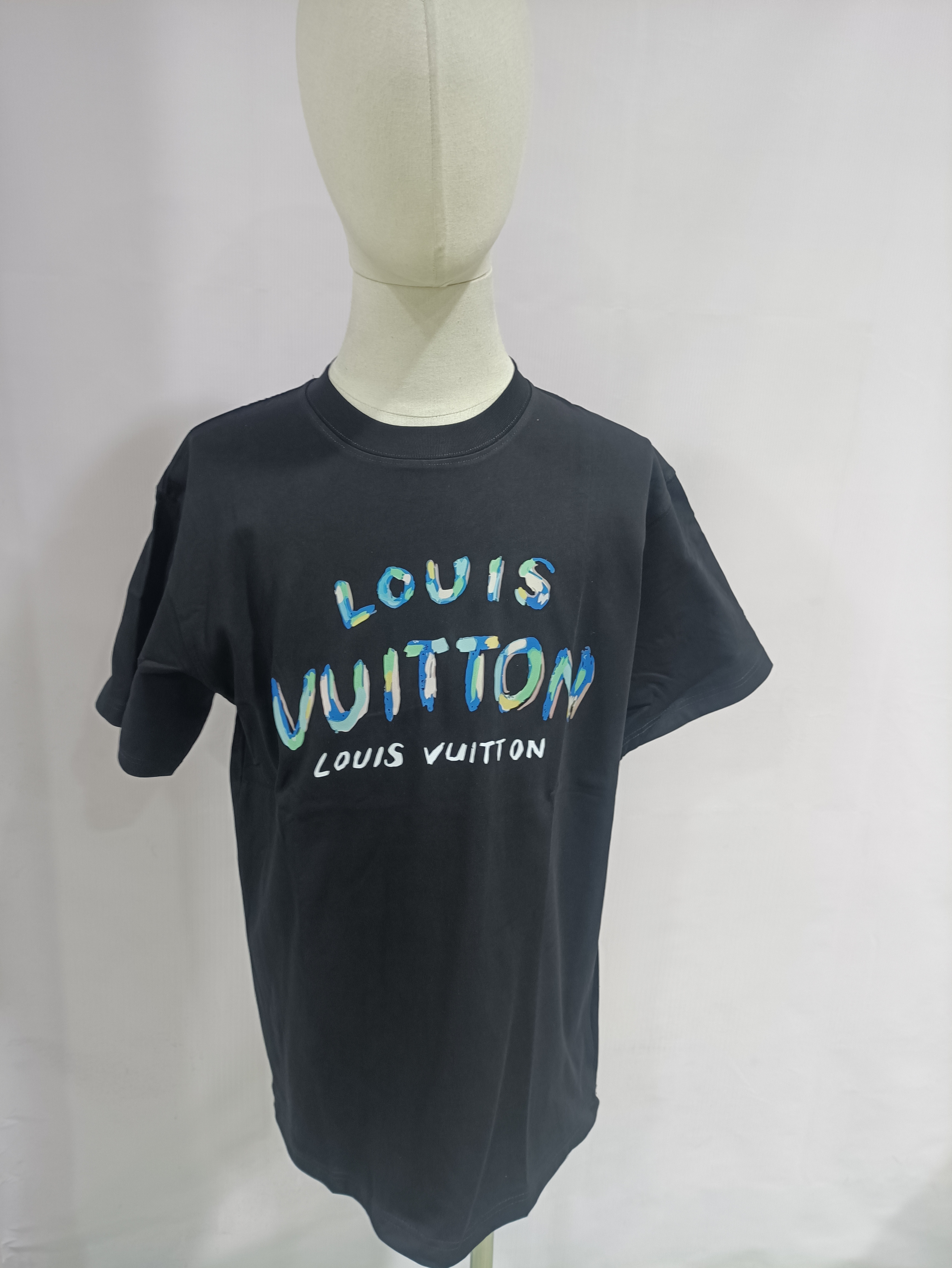 Louis Vuitton hand-painted graffiti letter T-Shirts black