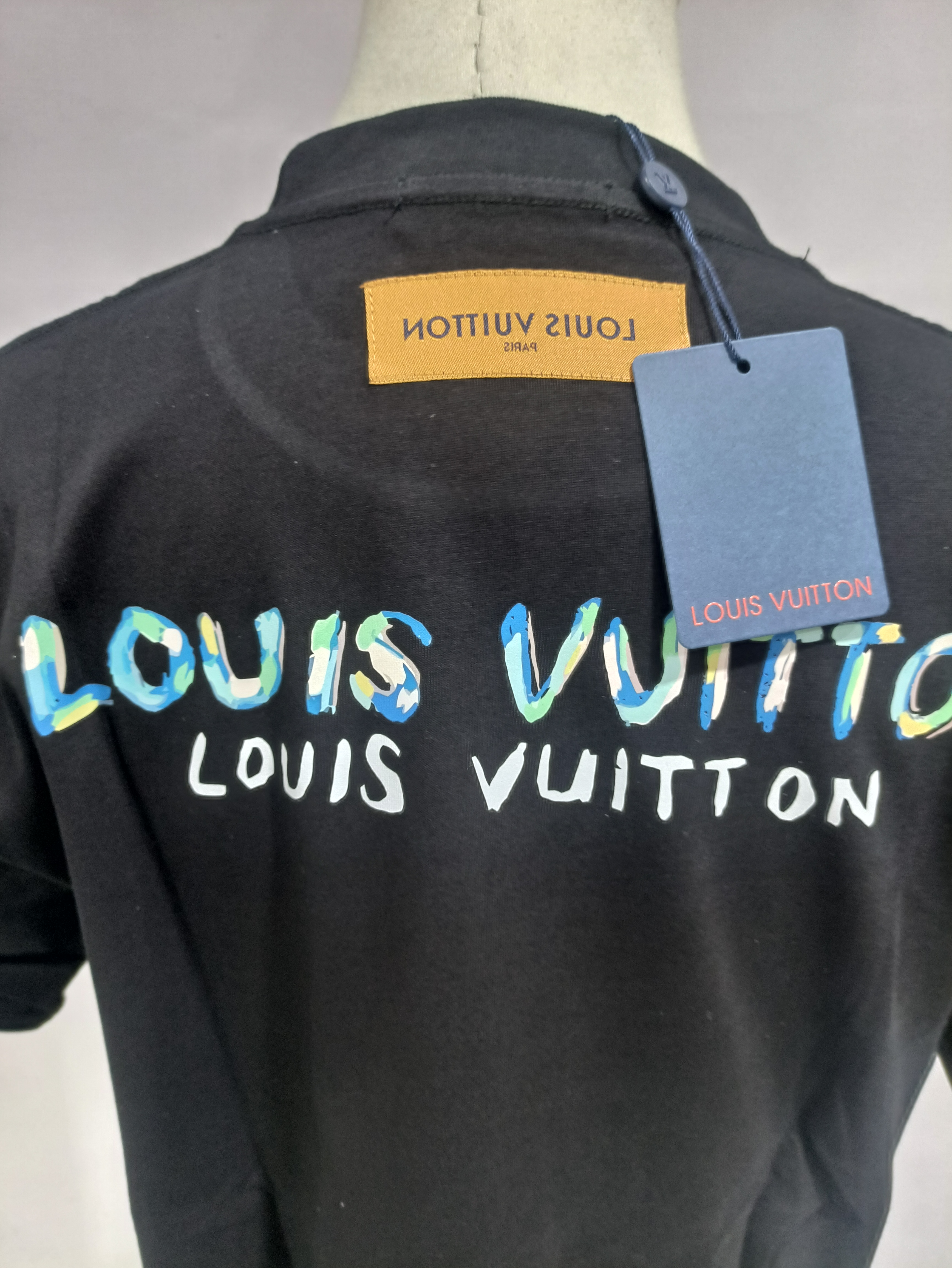 Louis Vuitton hand-painted graffiti letter T-Shirts black