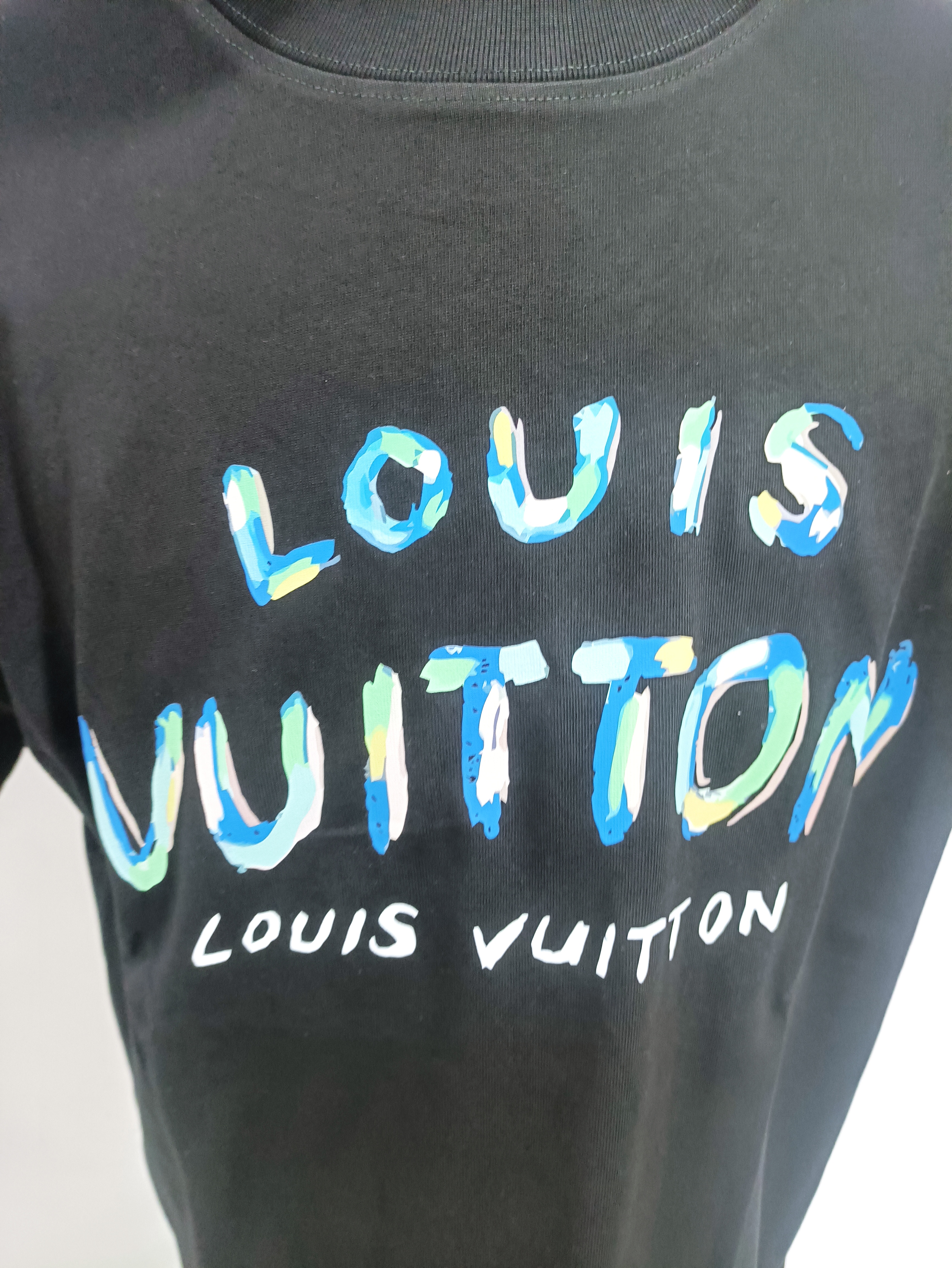 Louis Vuitton hand-painted graffiti letter T-Shirts black