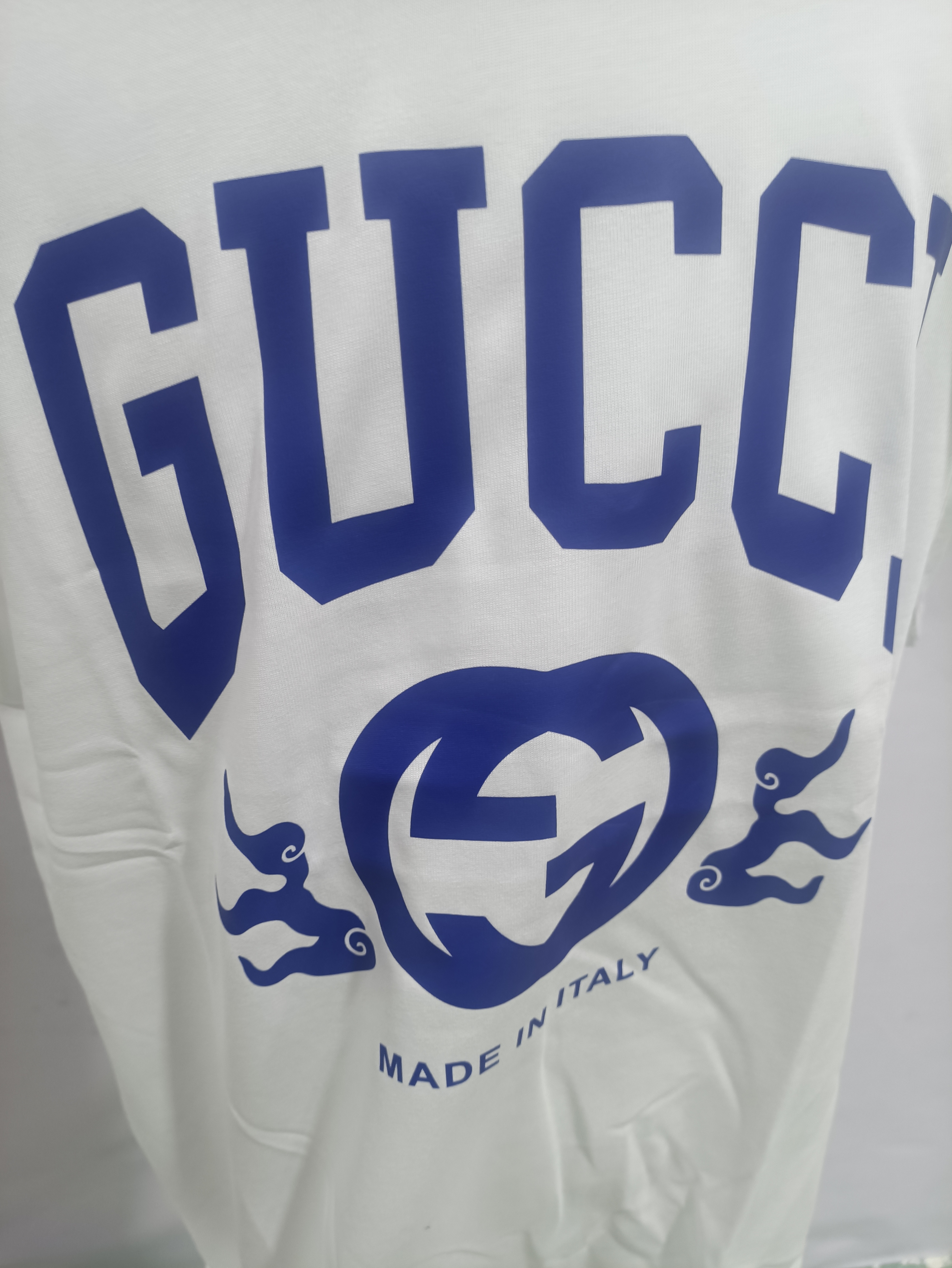 Gucci - Blue Logo Print Short Sleeve T-Shirt Beige