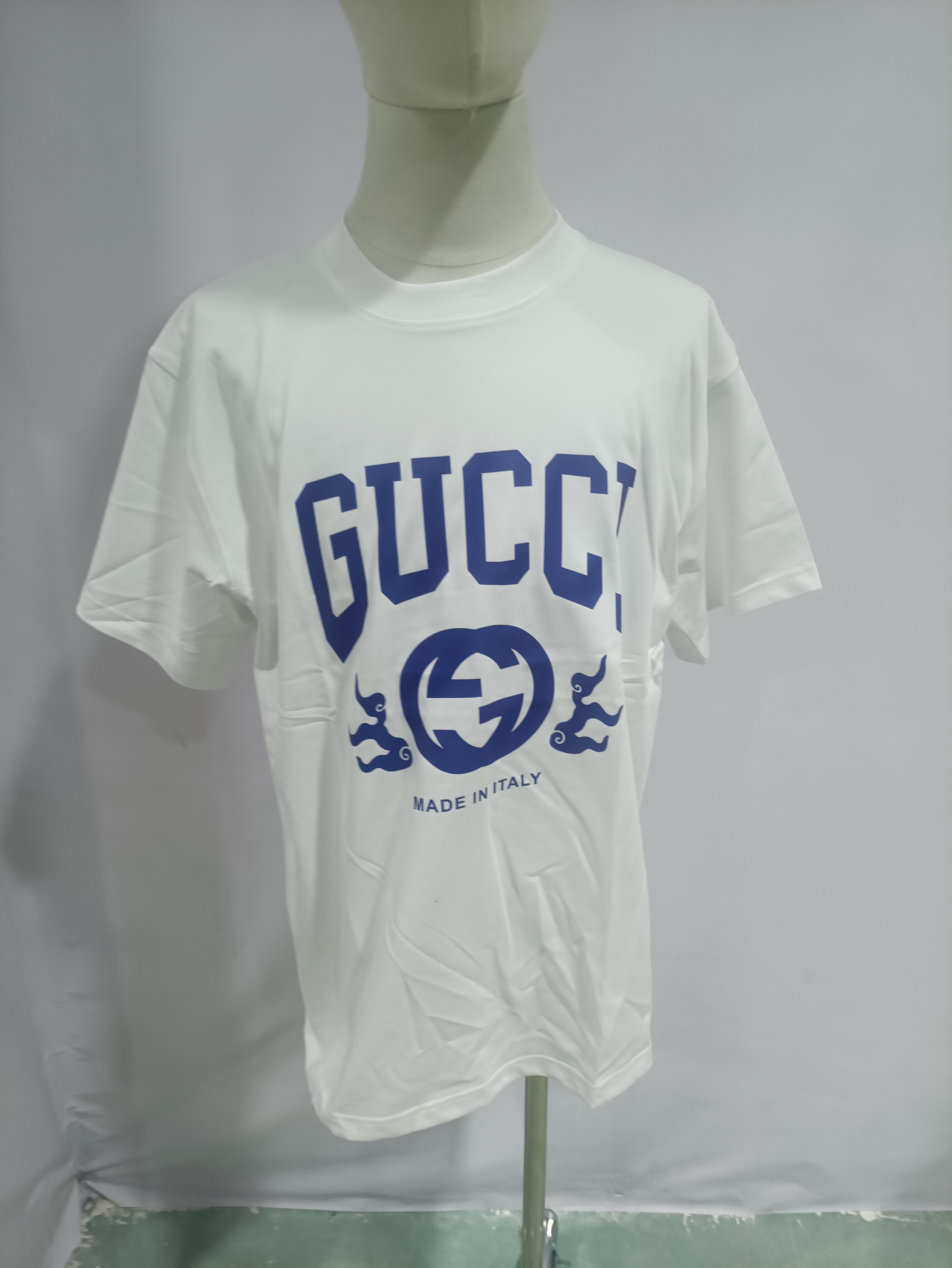 Gucci - Blue Logo Print Short Sleeve T-Shirt Beige