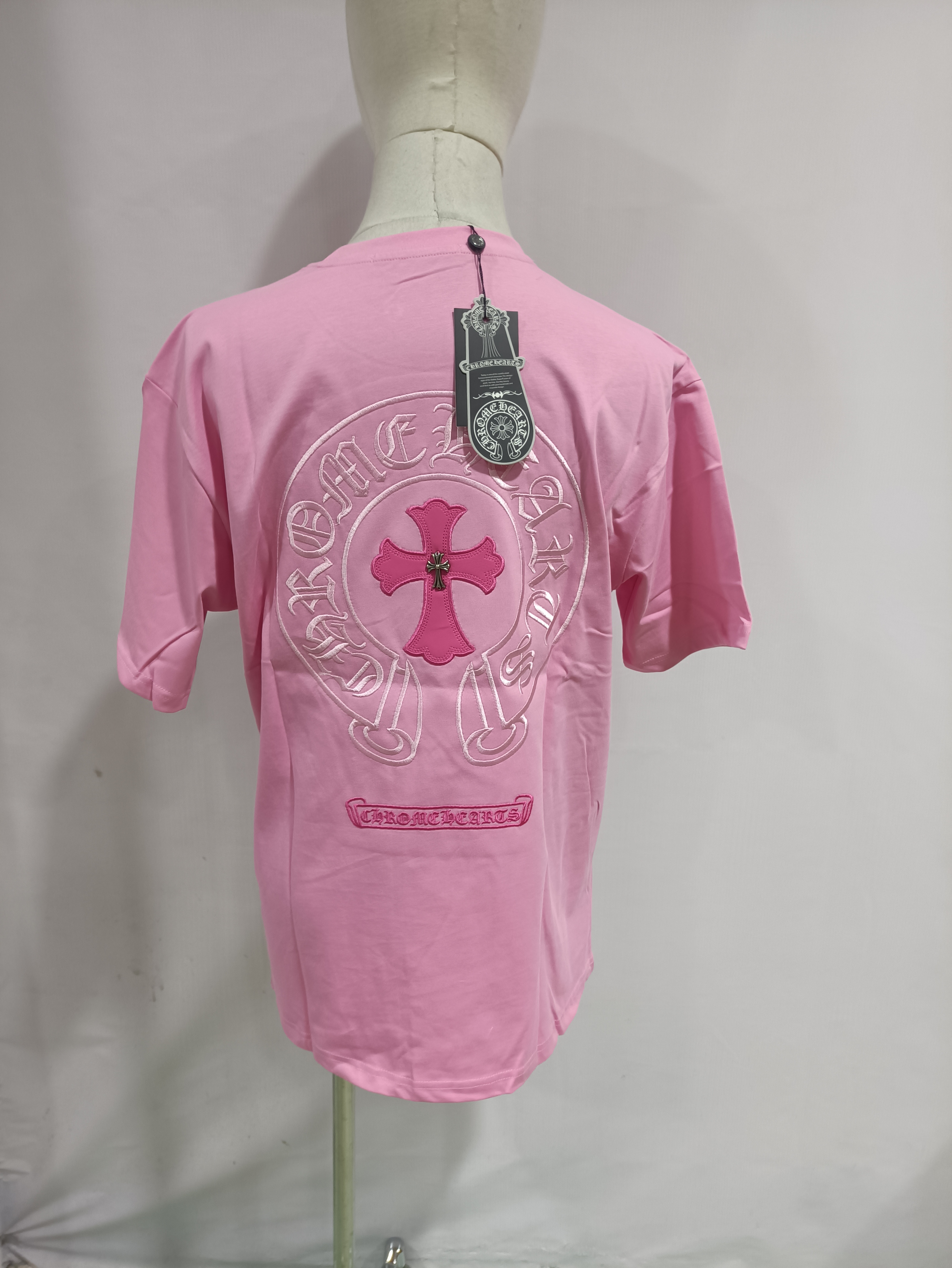 Chrome Hearts pink leather horseshoe T-Shirts pink