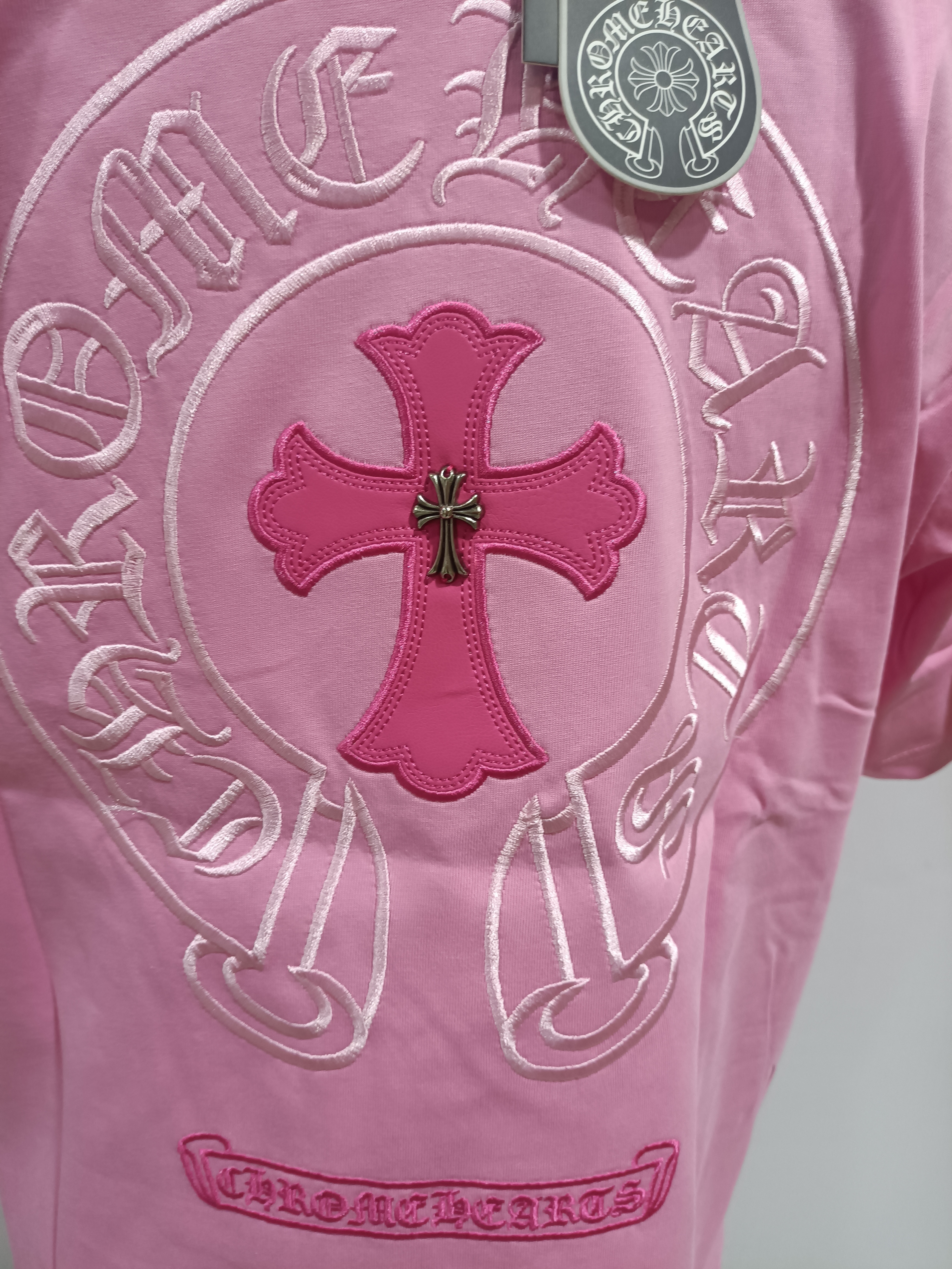 Chrome Hearts pink leather horseshoe T-Shirts pink