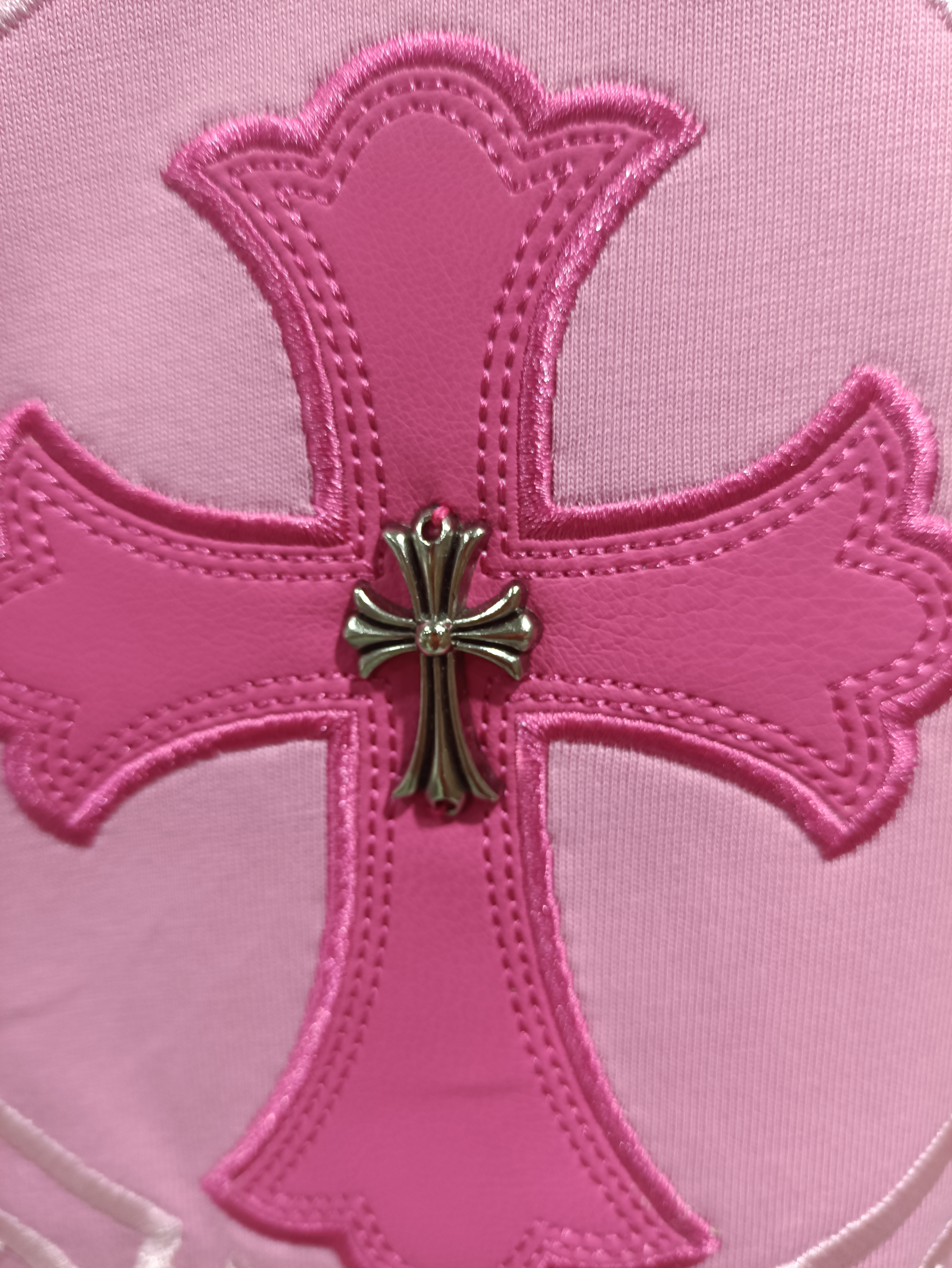 Chrome Hearts pink leather horseshoe T-Shirts pink