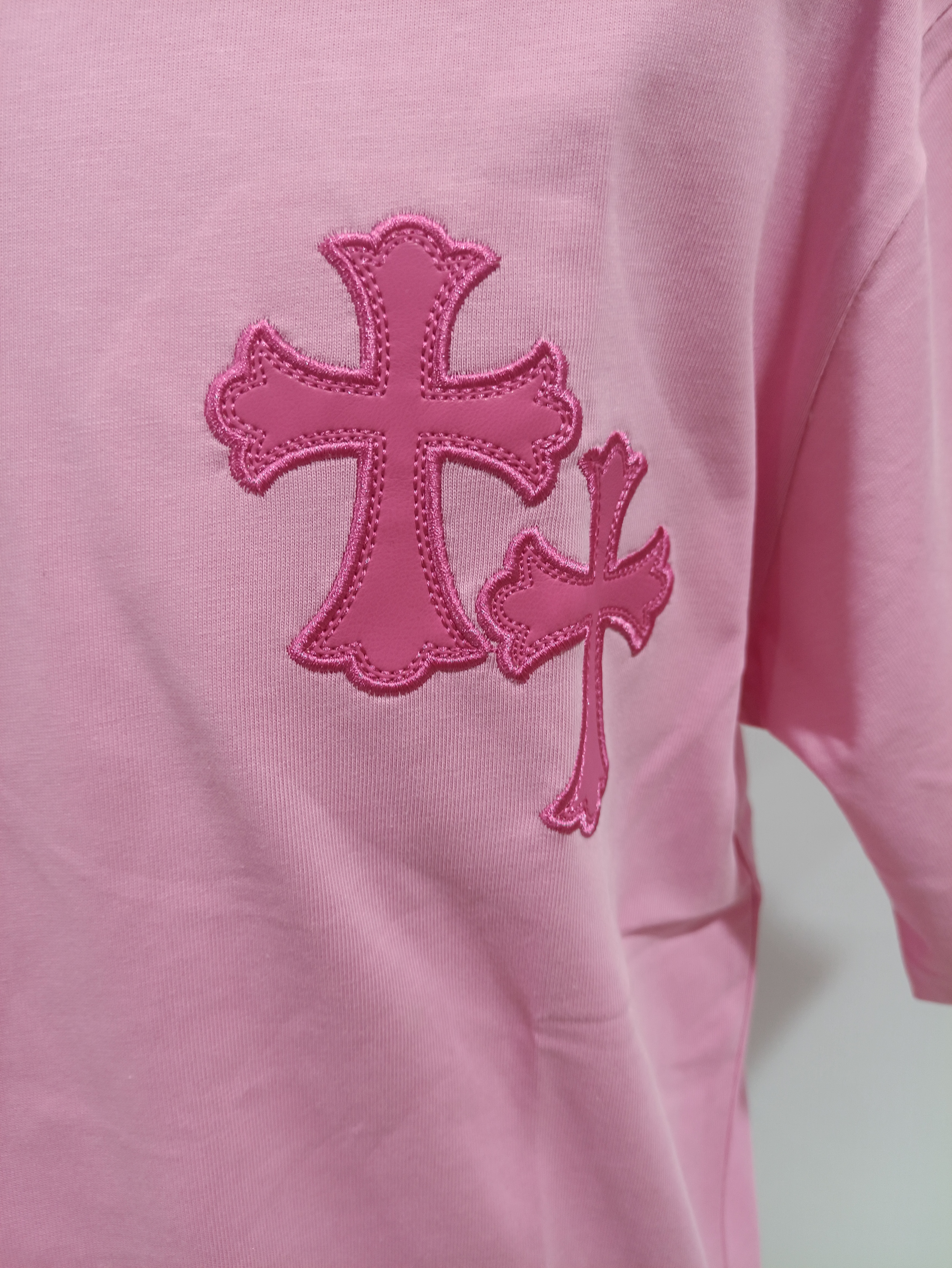Chrome Hearts pink leather horseshoe T-Shirts pink
