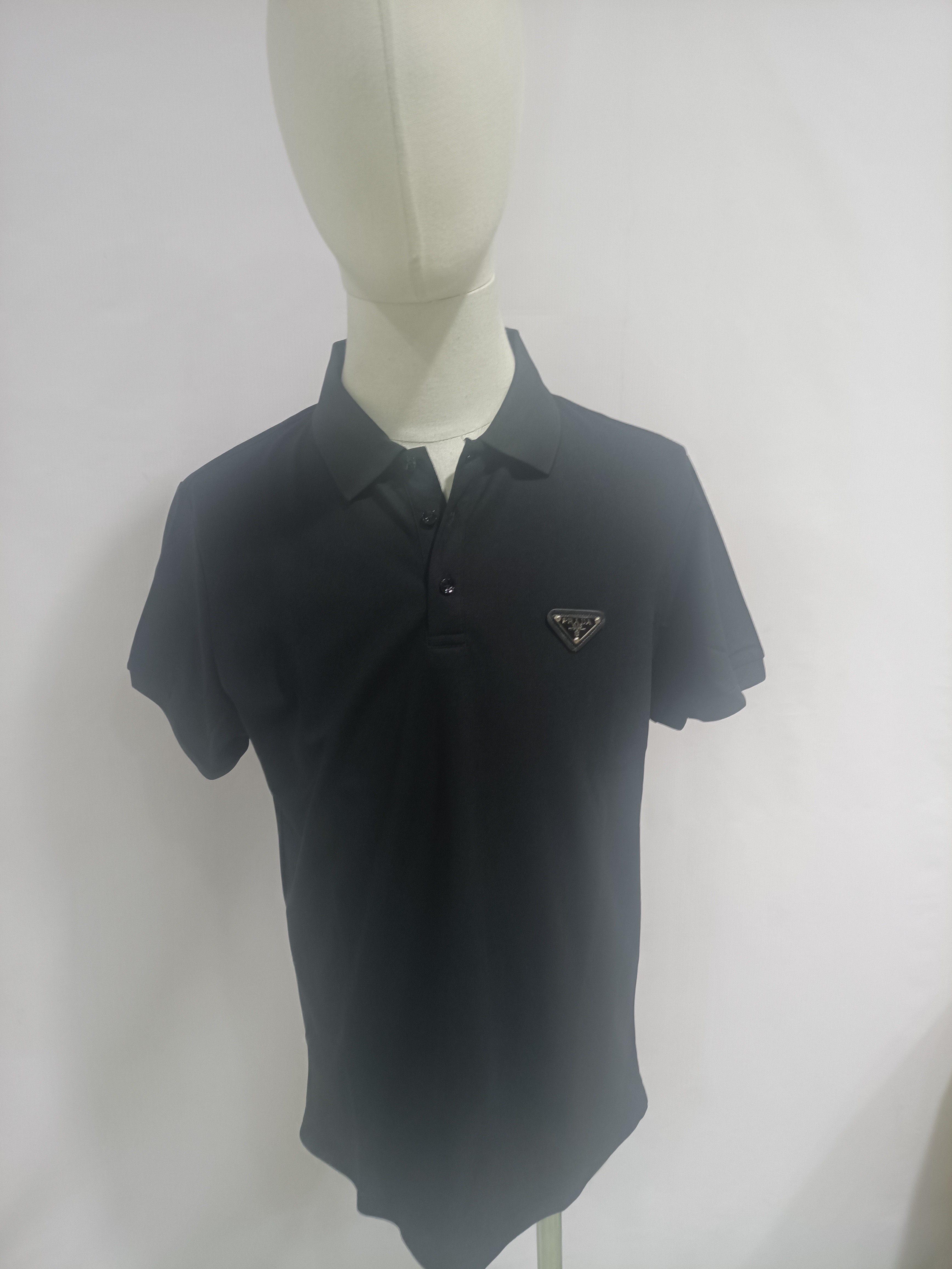 Prada classic triangle cotton polo black