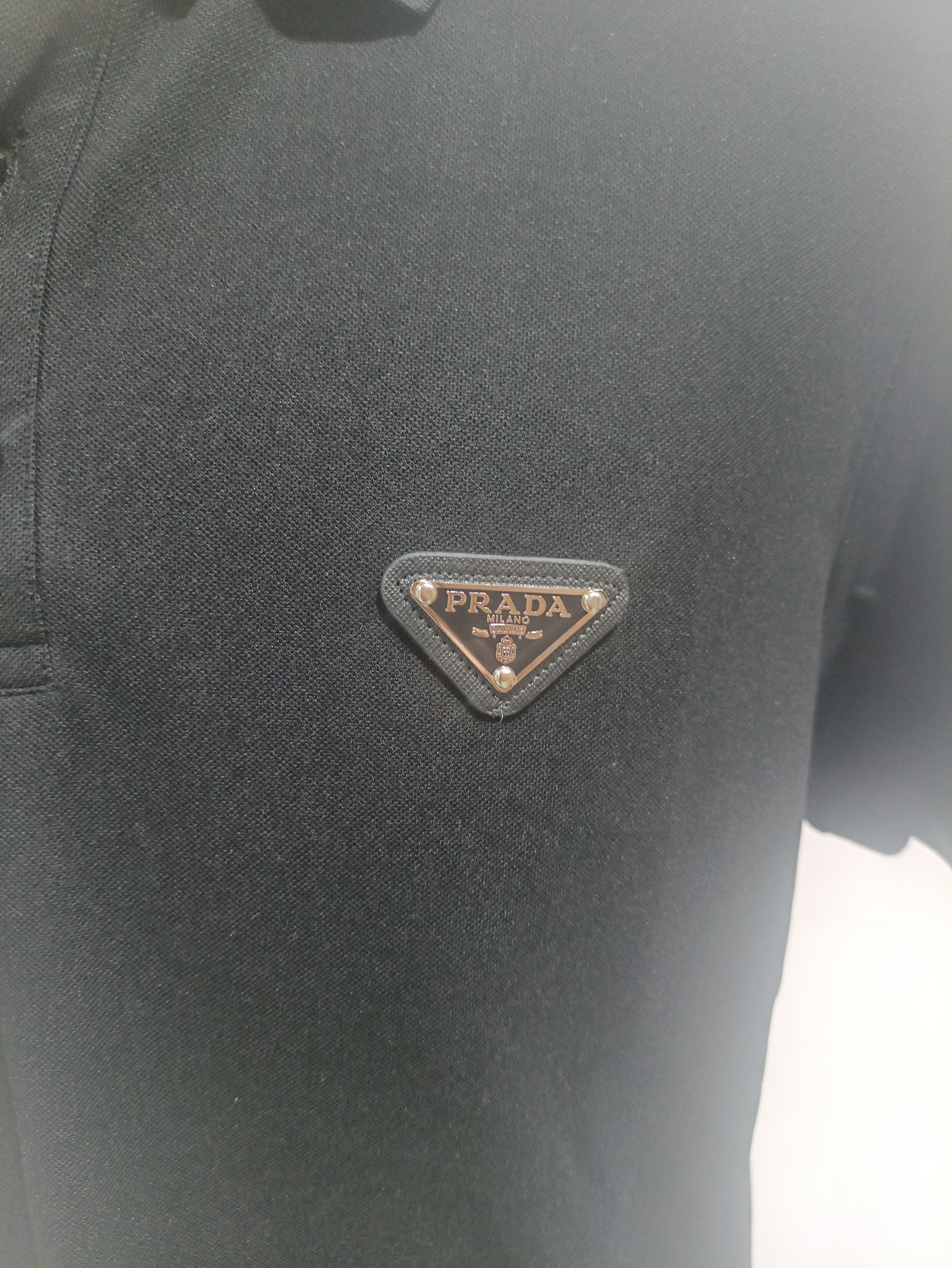 Prada classic triangle cotton polo black