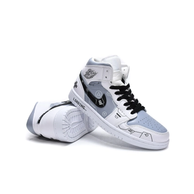 Air Jordan 1 Mid PS5 White Grey Black reps,554724-130 02