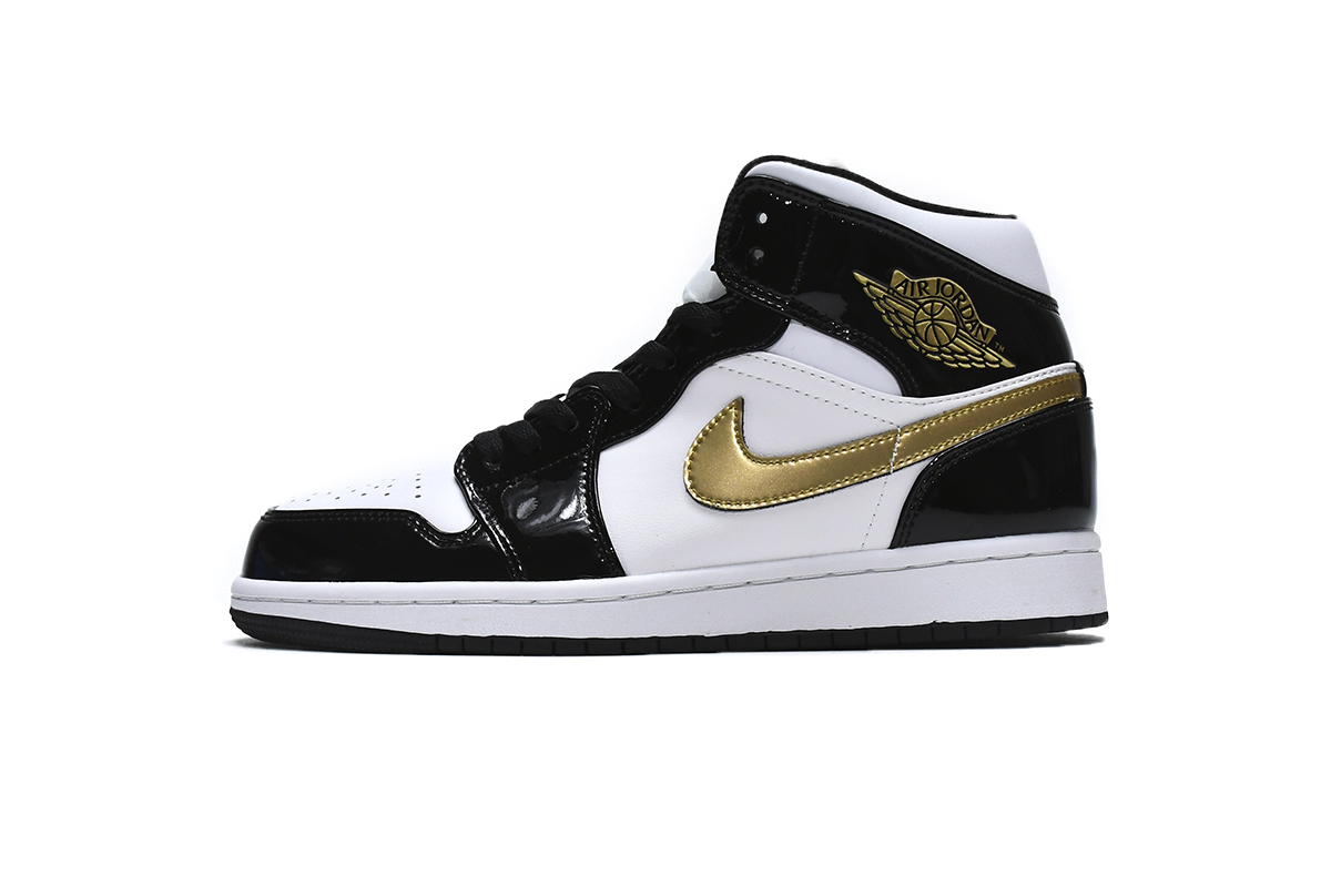 Air Jordan 1 Mid SE Black Gold Patent Leather reps,852542-007