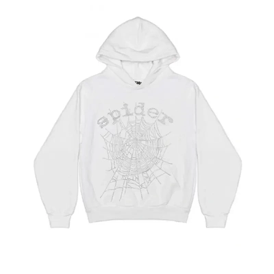 Sp5der OG Rhinestone White Logo Hoodie 01
