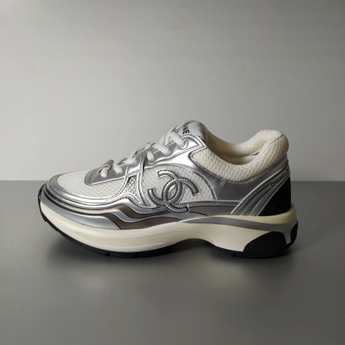 QC Pics Of Chanel CC Logo Sneaker 'White Silver' Reps at Replica Online