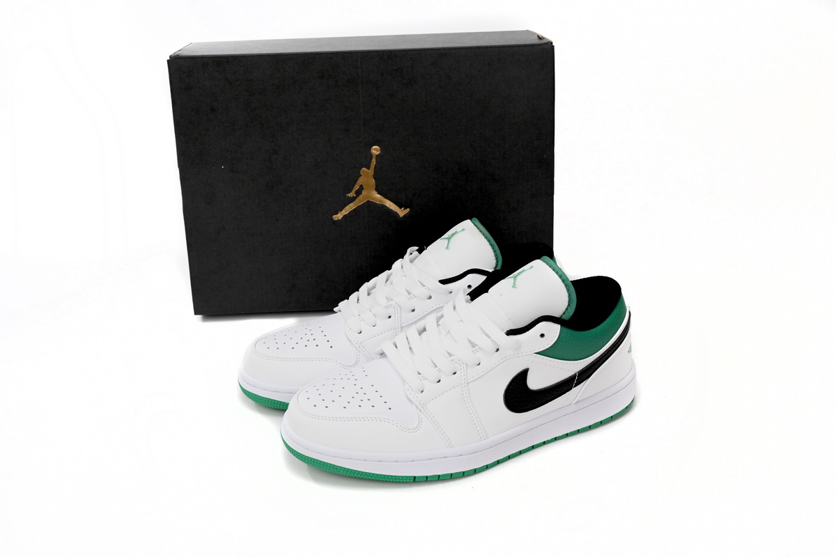 Jordan 1 Low White Lucky Green Tumbled Leather Replica, 553560-129, Replica Shoes