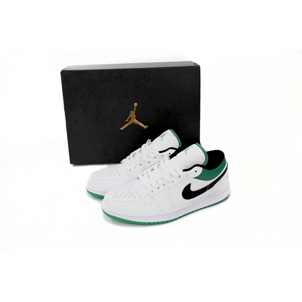 Jordan 1 Low White Lucky Green Tumbled Leather Replica, 553560-129, Replica Shoes
