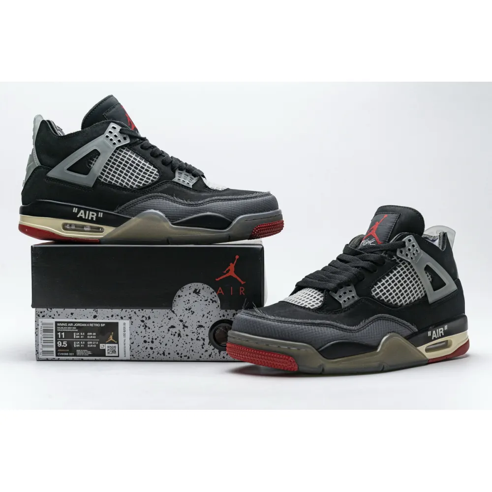 OFF White x Air Jordan 4 Bred Replica, CV9388-001