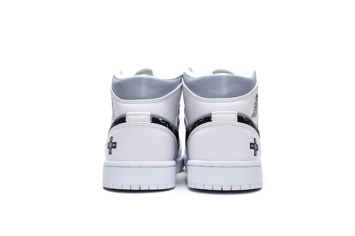 Jordan 1 Mid PS5 White Grey Black Replica, 554724-130, Replica Shoes