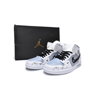 Jordan 1 Mid PS5 White Grey Black Replica, 554724-130 02