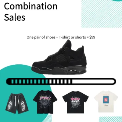 Combination Sales Jordan 4 Retro Black Cat Best Replica & T-shirt , CU1110-010 01