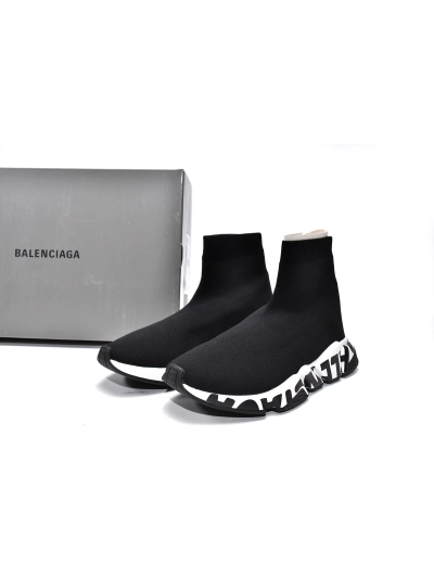 PKGoden   Balenciaga Speed Graffiti Trainers Black White 02