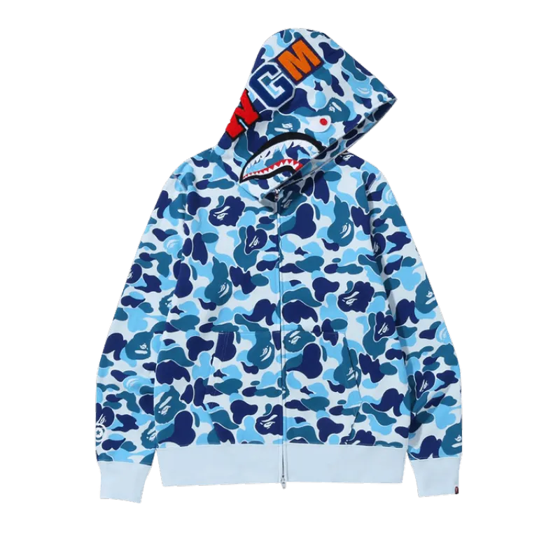 【Flash Sale】BAPE Big ABC Camo Shark Full Zip Hoodie Blue  1I80 115 011