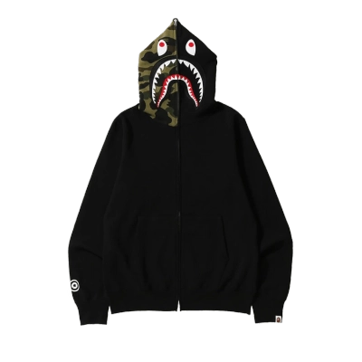 BAPE Shark Full Zip Hoodie Camo Hood Black 0039 100000106SFZH 01