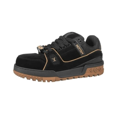 Louis Vuitton Trainer Maxi Black Brown Suede 1ABM30 01