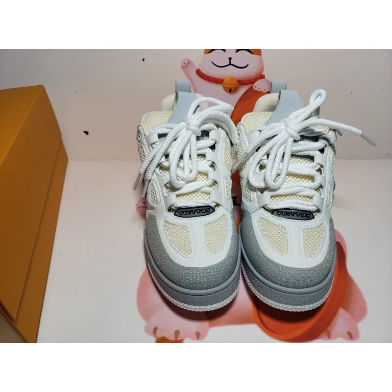 PKGoden Louis Vuitton Leather lace up Fashionable Board Shoes White Gray 1ACQP4 