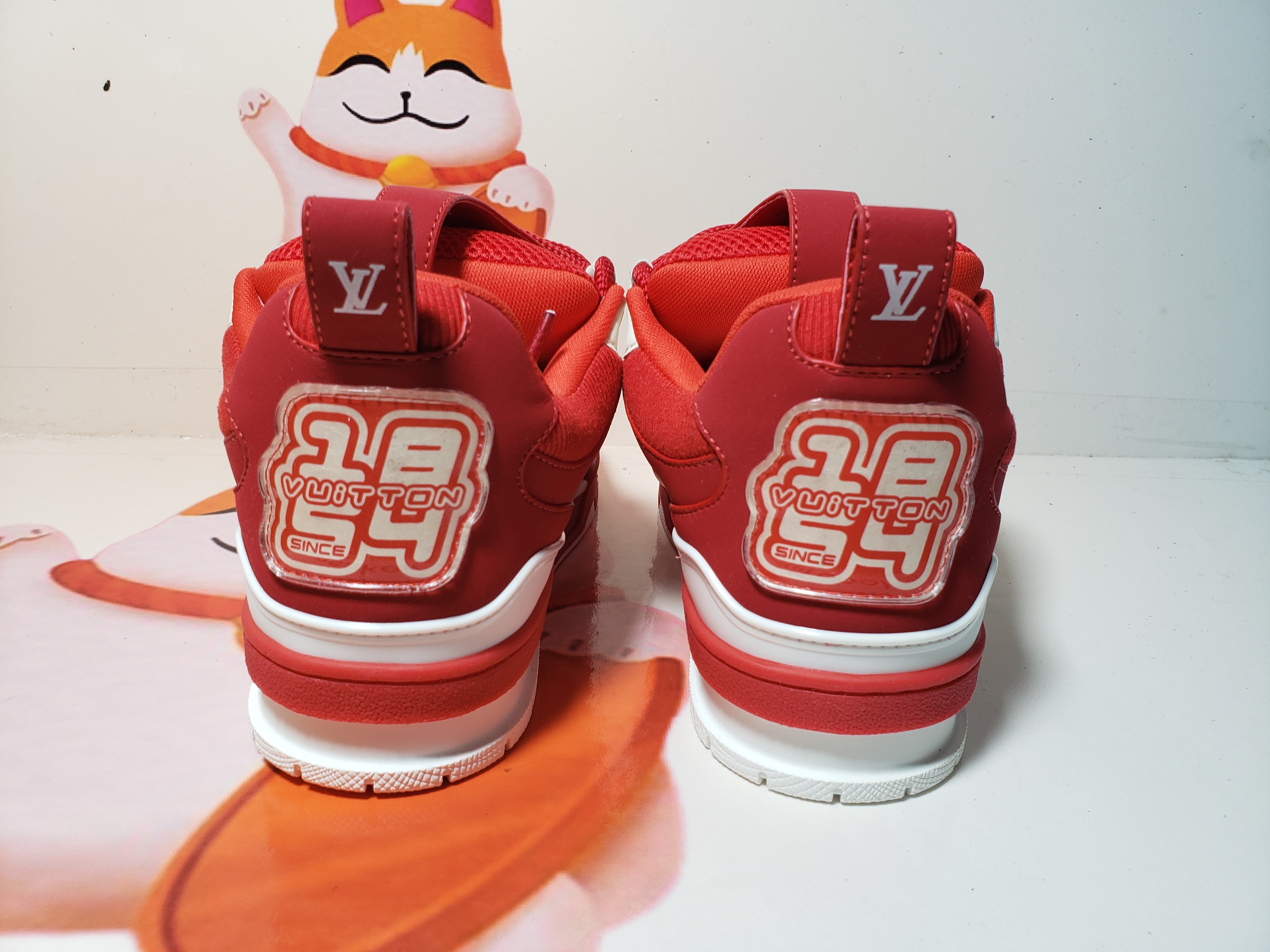 PKGoden  Louis Vuitton Leather lace up Fashionable Board Shoes Red 51BCOLRB