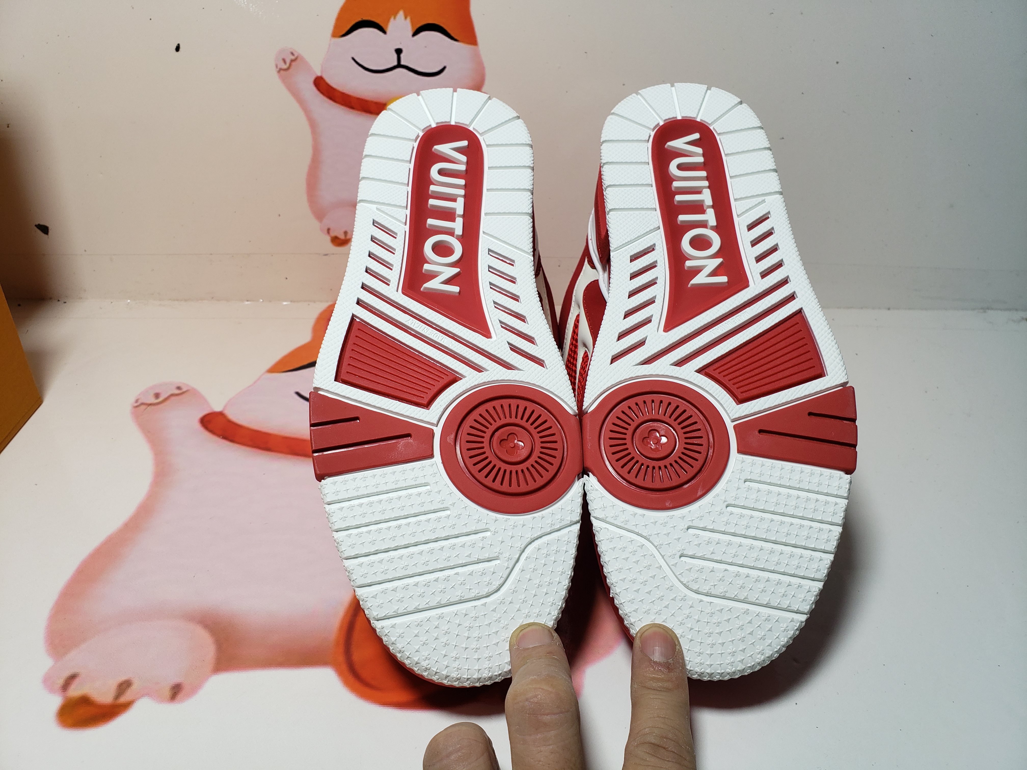 PKGoden  Louis Vuitton Leather lace up Fashionable Board Shoes Red 51BCOLRB