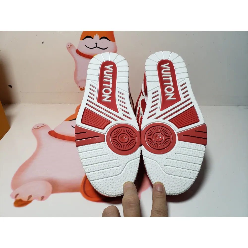 PKGoden  Louis Vuitton Leather lace up Fashionable Board Shoes Red 51BCOLRB