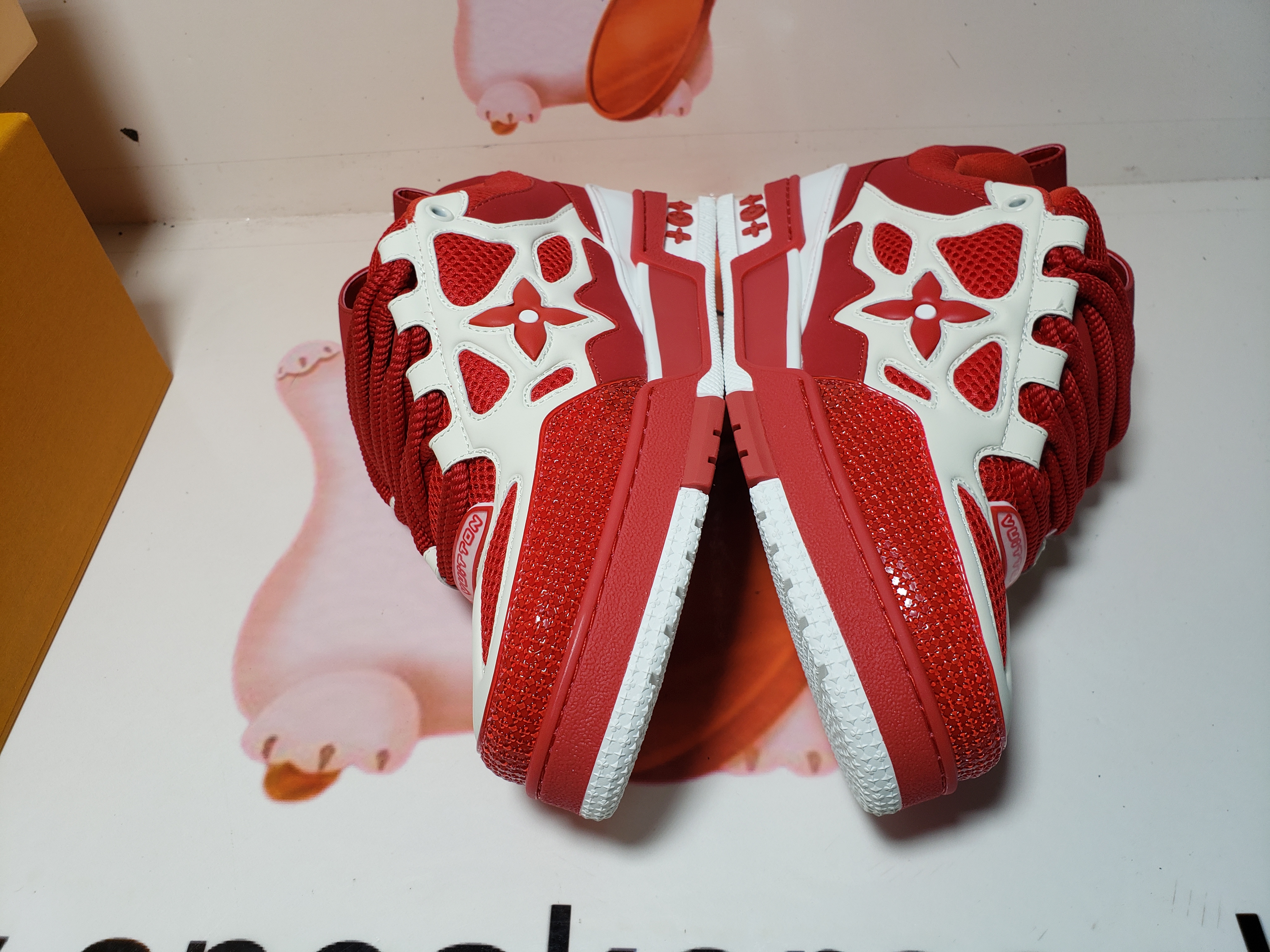 PKGoden  Louis Vuitton Leather lace up Fashionable Board Shoes Red 51BCOLRB