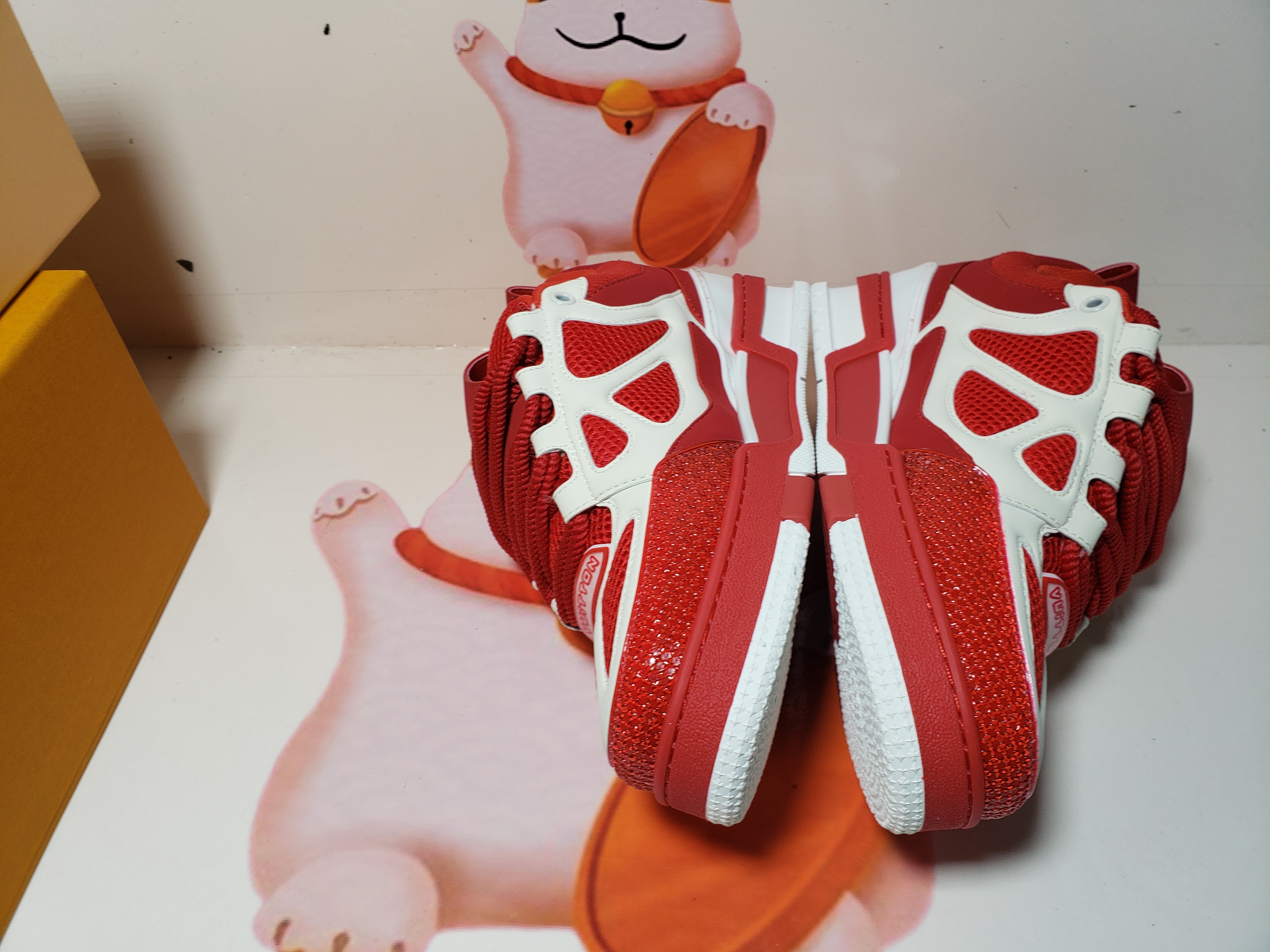 PKGoden  Louis Vuitton Leather lace up Fashionable Board Shoes Red 51BCOLRB