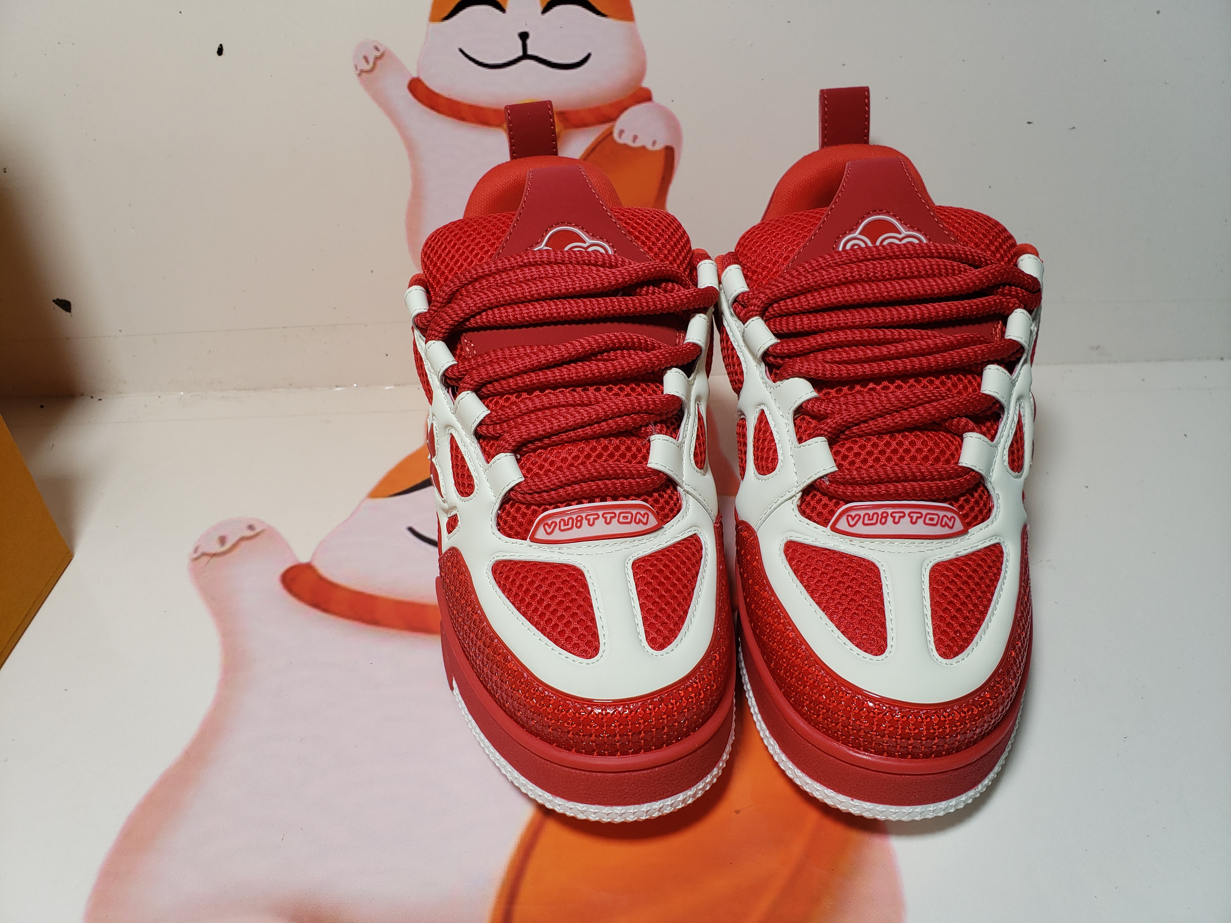 PKGoden  Louis Vuitton Leather lace up Fashionable Board Shoes Red 51BCOLRB