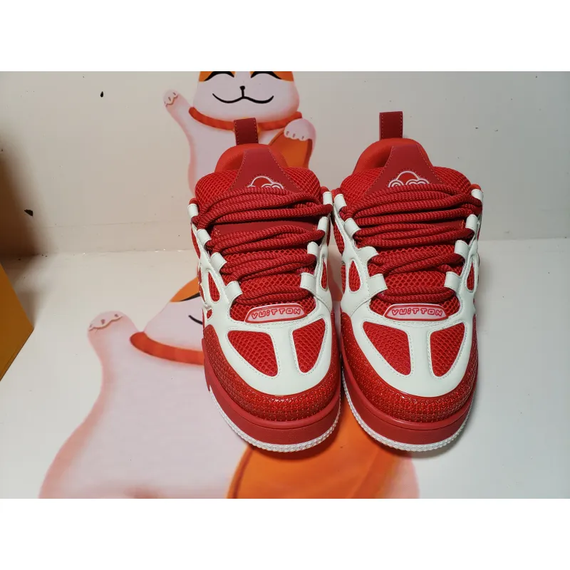 PKGoden  Louis Vuitton Leather lace up Fashionable Board Shoes Red 51BCOLRB