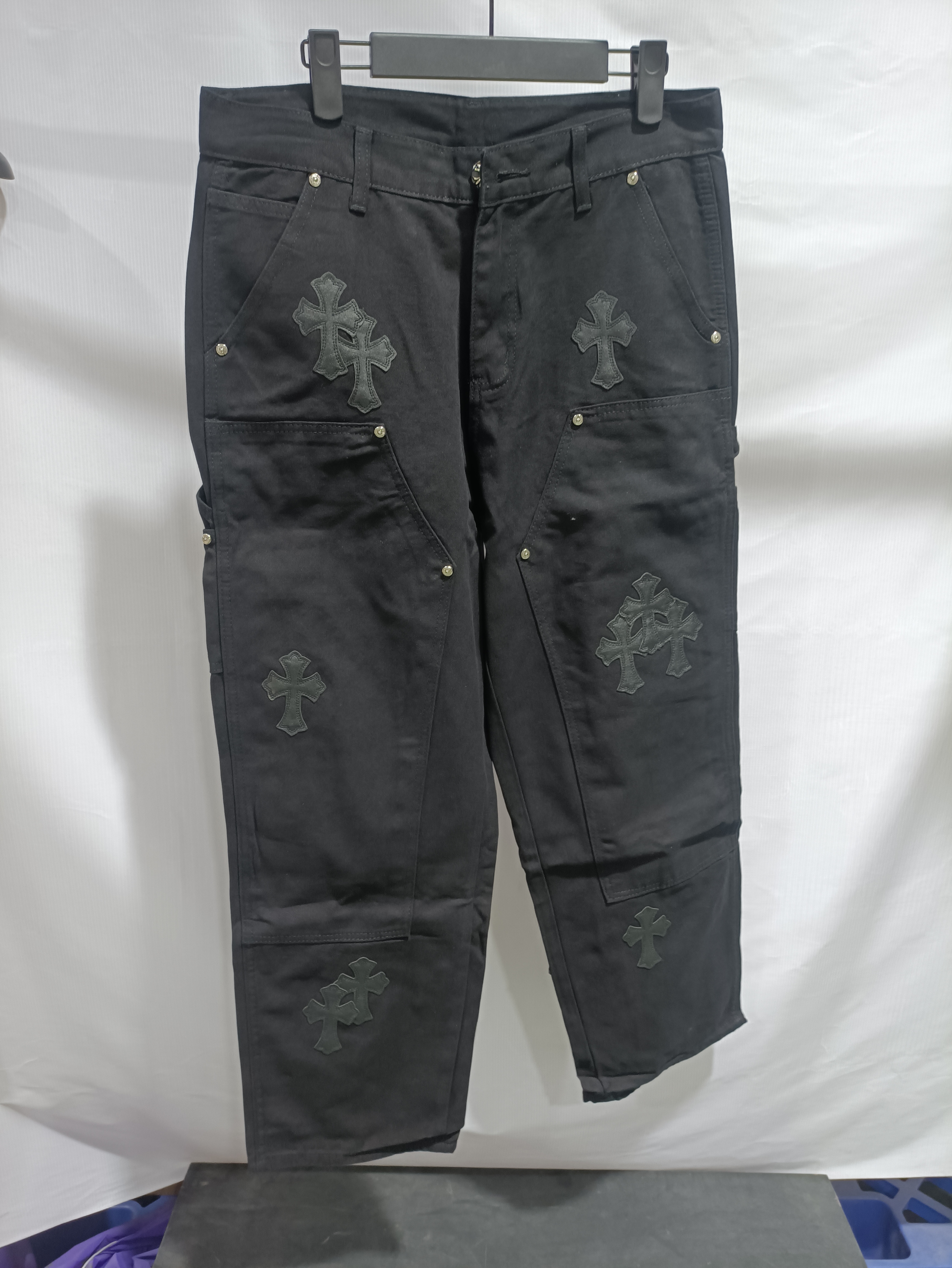 Chrome hearts knee cross leather Jeans