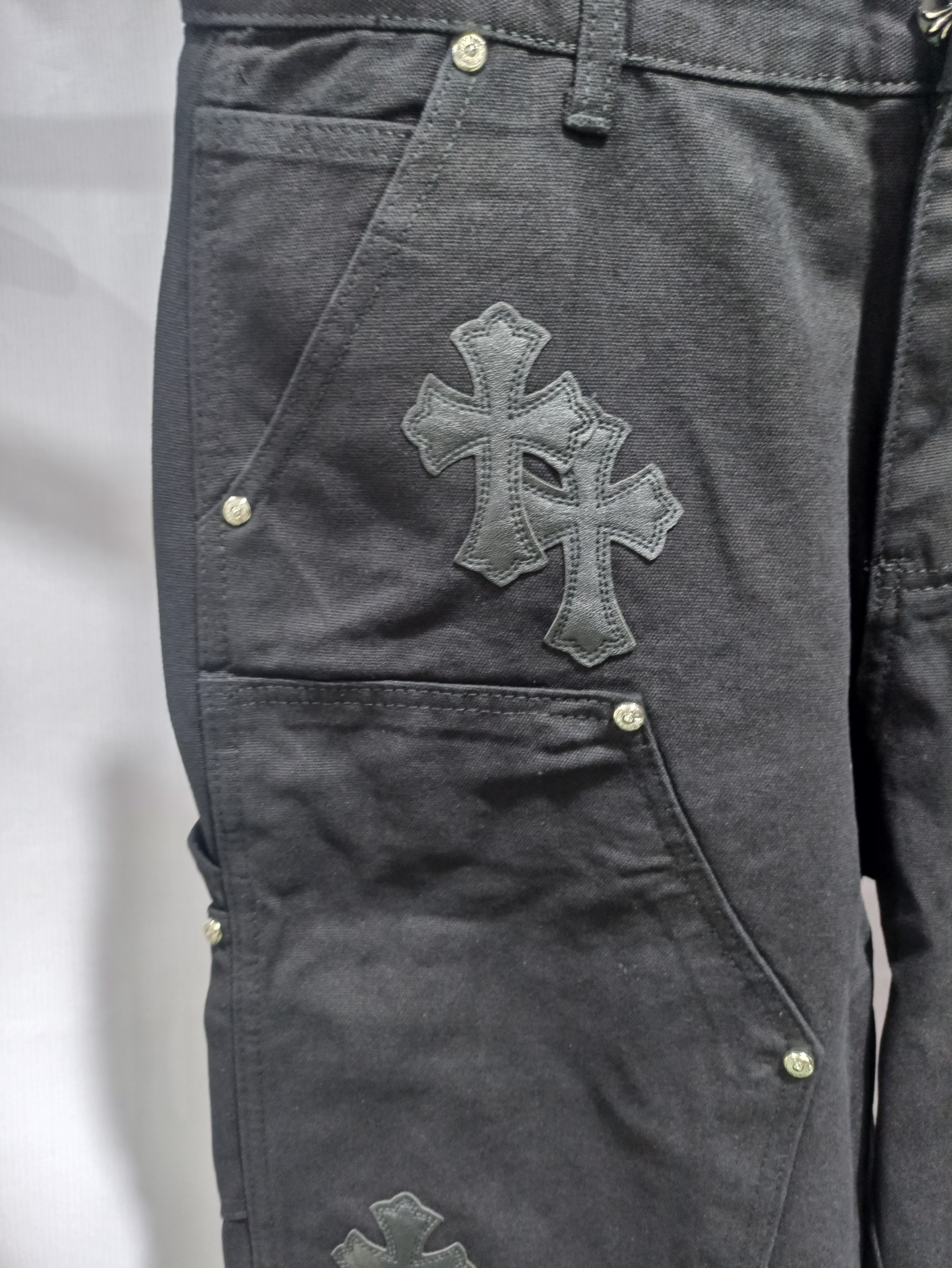 Chrome hearts knee cross leather Jeans