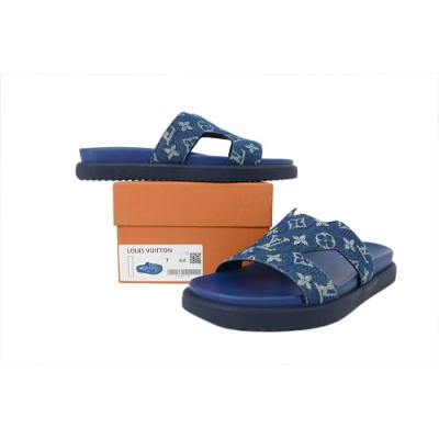 LOUIS VUITTON Oasis Mule Shoes Slide Blue Denim Fabric 02